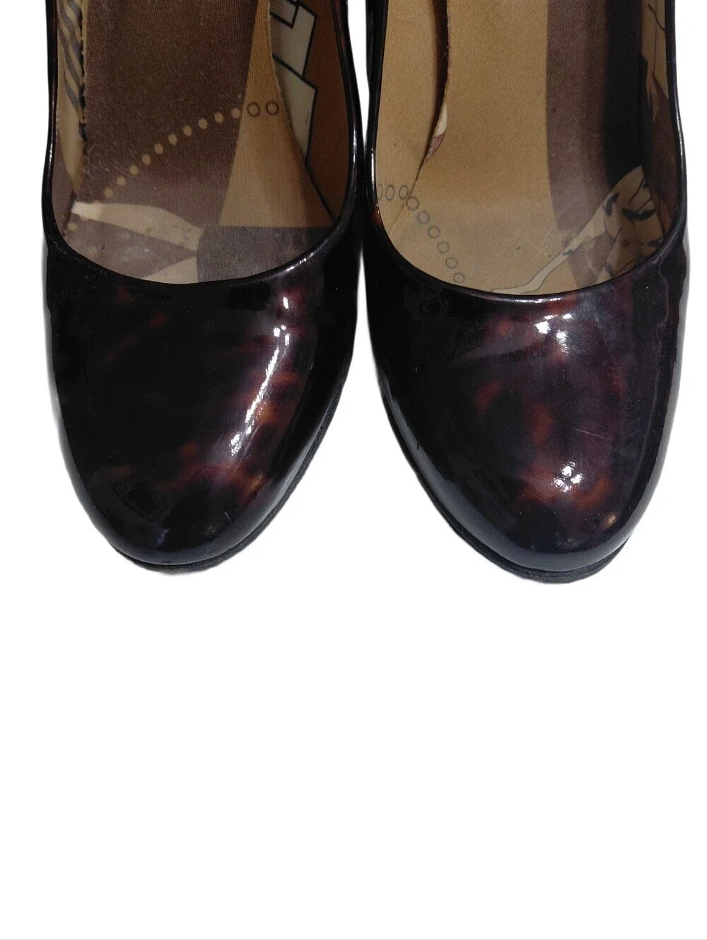 Stuart Weitzman Tortoiseshell Patent Leather Tall Block Heel Size 6 Pumps